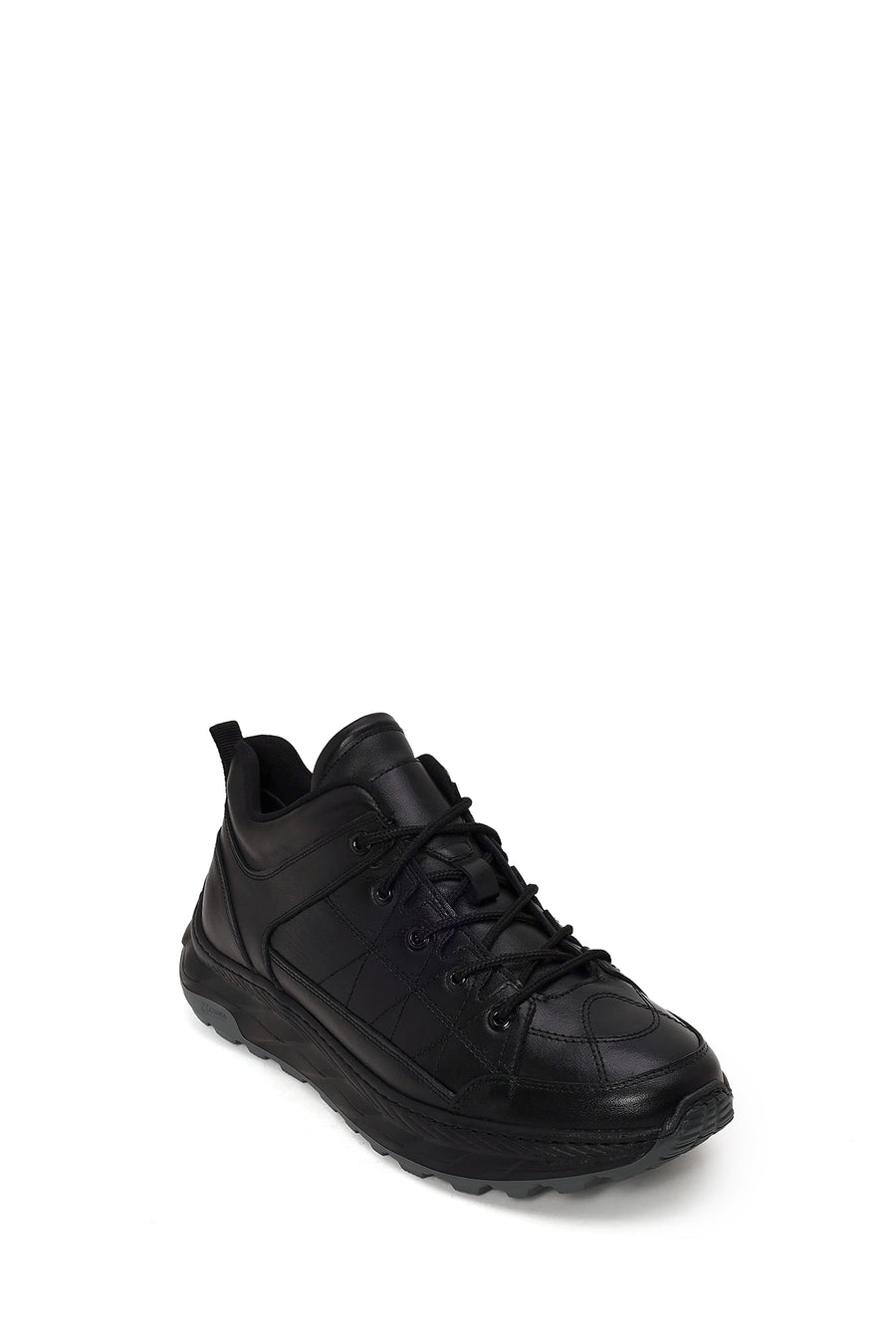 Erkek Siyah Bağcıklı Kalın Tabanlı Deri Sneaker