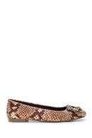 Women's Leather Snakeskin Patterned Stone Ballerinas | Derimod