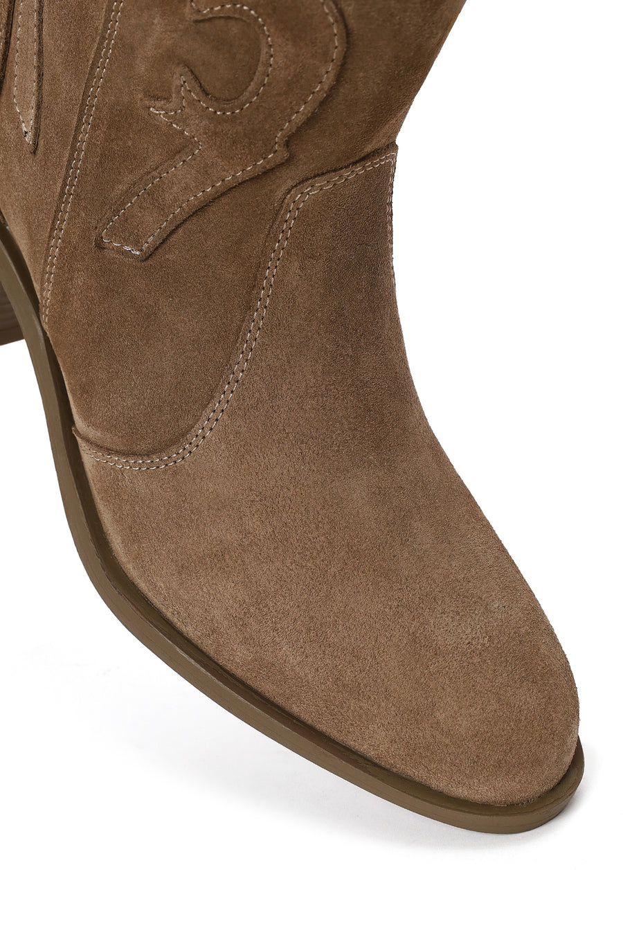 Woman Walnut Thick Heeled Suede Cowboy Boots
