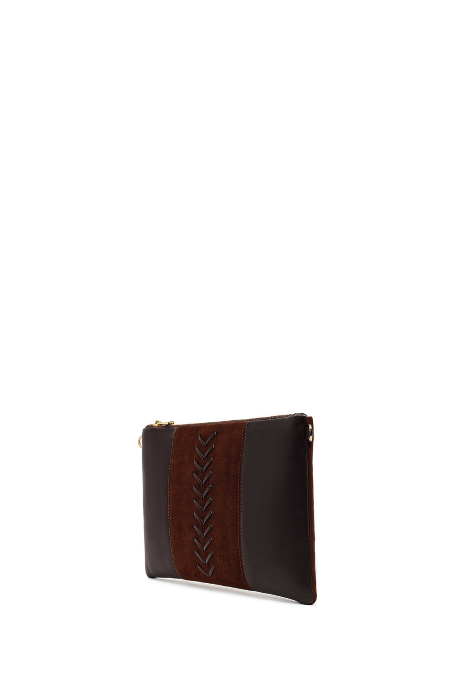 Woman Brown Chain Strap Braided Clutch Bag