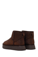 Woman Brown Thick-Soled Embellished Leather Teddy Boots | Derimod
