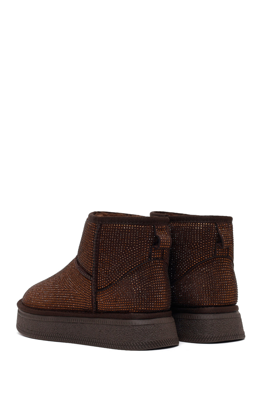Woman Brown Thick-Soled Embellished Leather Teddy Boots