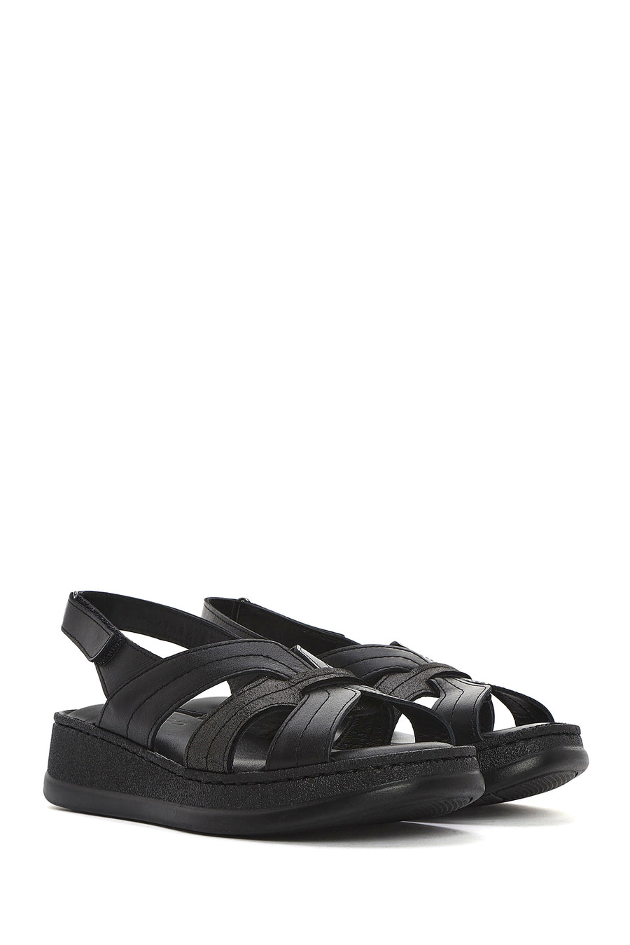 
Women's Black Thick Sole Leather Comfort Sandal
