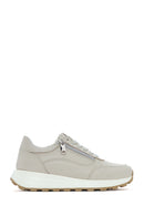 Women's Beige Lace-Up Side Zip Leather Sneakers | Derimod