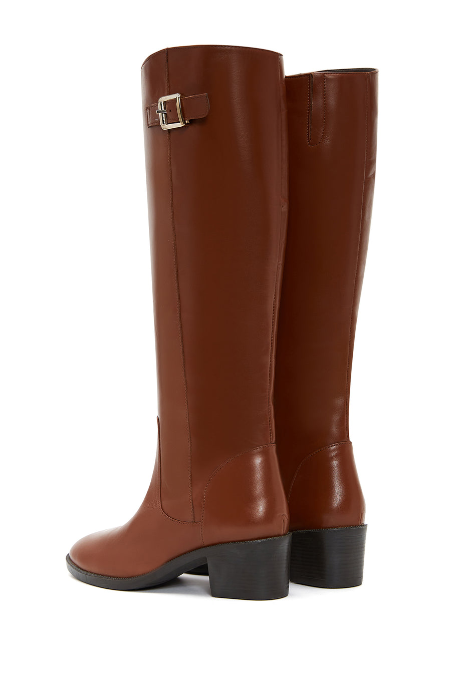 Women's Beige Leather Zippered Heeled Boots
