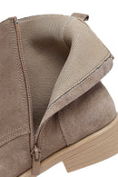Woman Beige Lace-Up Zippered Suede Leather Boat | Derimod