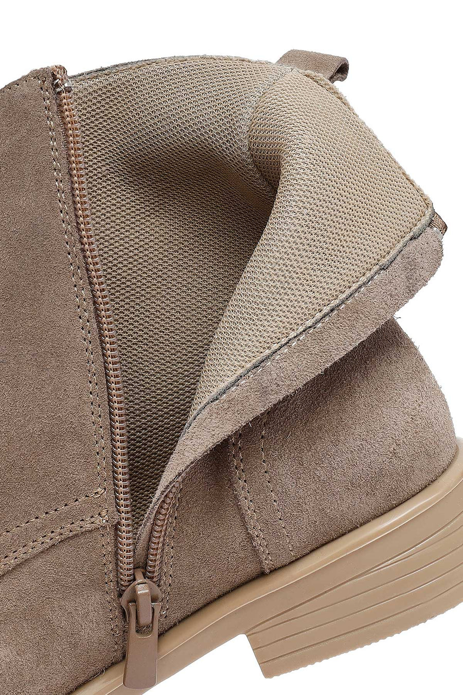 Woman Beige Lace-Up Zippered Suede Leather Boat
