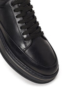 Erkek Siyah Bağcıklı Kalın Tabanlı Deri Sneaker | Derimod