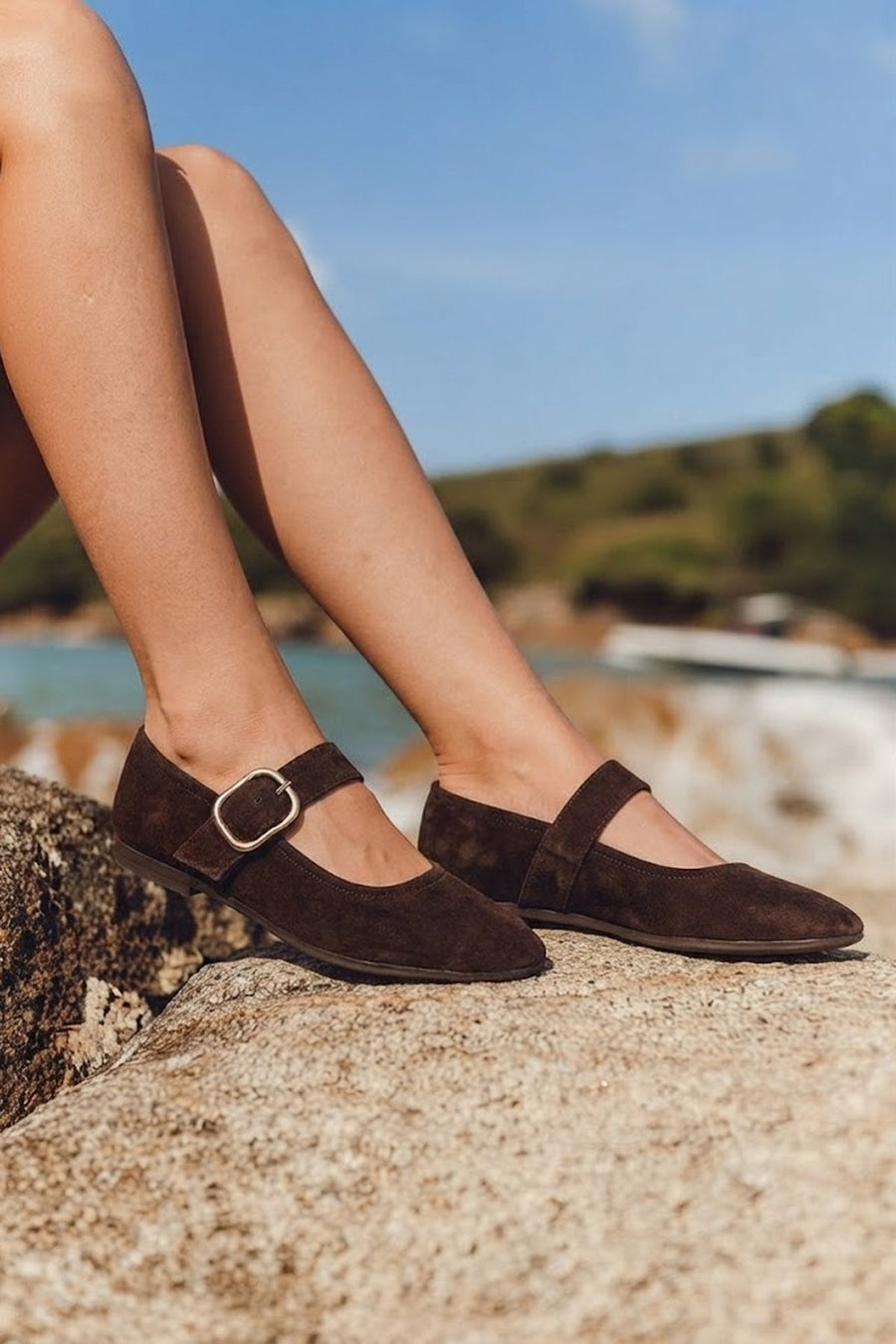 Woman Brown Buckled Suede Leather Ballet Flat
