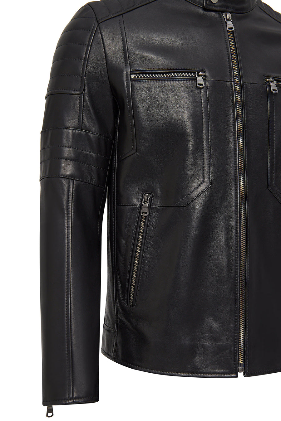 Morant Men's Black Mandarin Collar Leather Jacket