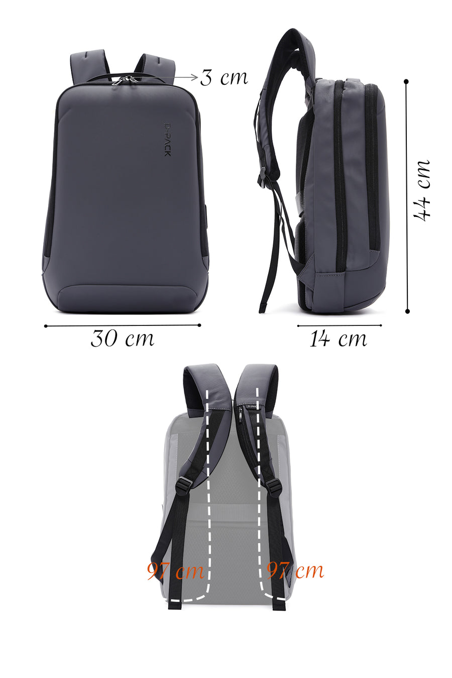 D-Pack Unisex Gray Technological Fabric Hardcase Backpack