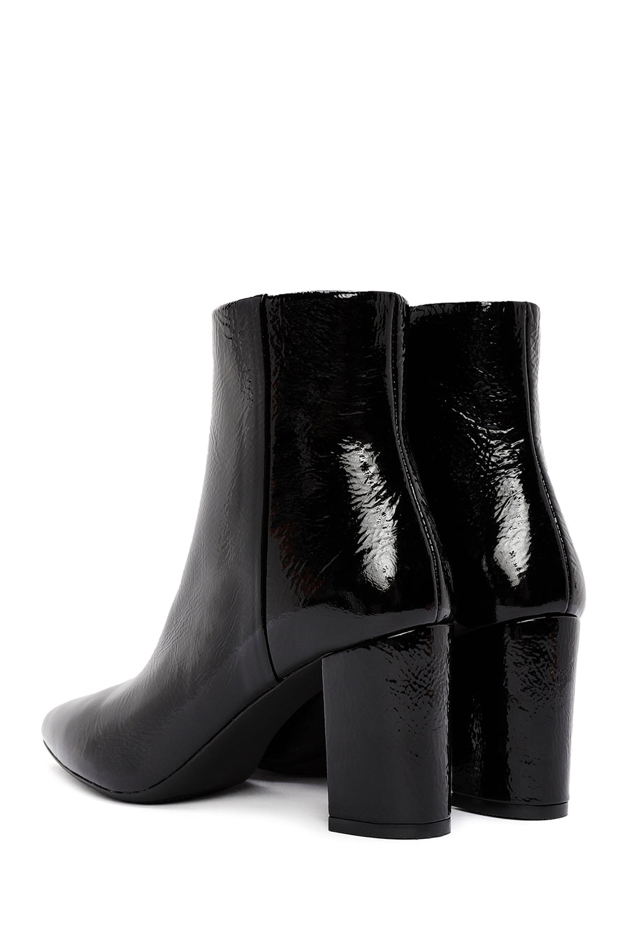Derimod Gritti Woman Black Zippered Thick Heel Patent Leather Leather Boat