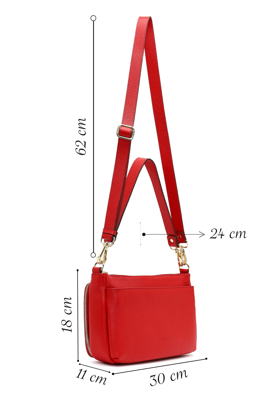Women's Red Long Strap Leather Shoulder Bag