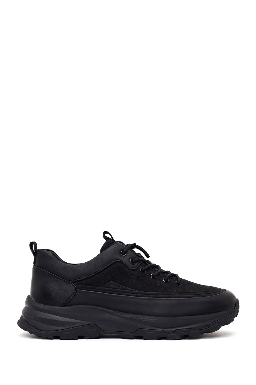 Erkek Siyah Bağcıklı Kalın Tabanlı Deri Casual Sneaker WM680061DK | Derimod