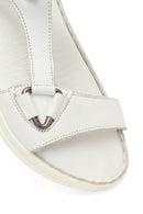 Women's White Leather Comfort Sandals | Derimod