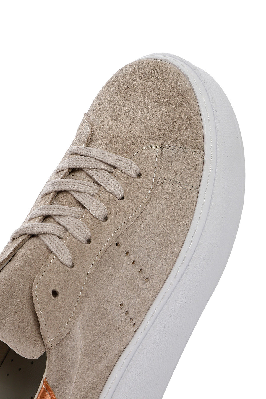 Women's Beige Lace-Up Chunky Sole Suede Leather Sneakers