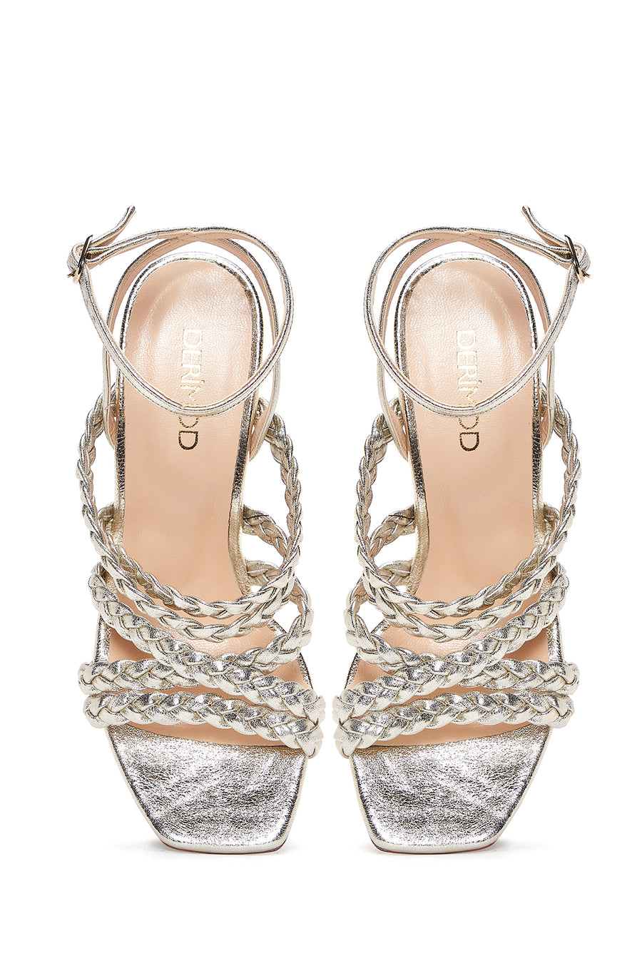 Women's Gold Leather Thick Heeled Sandals