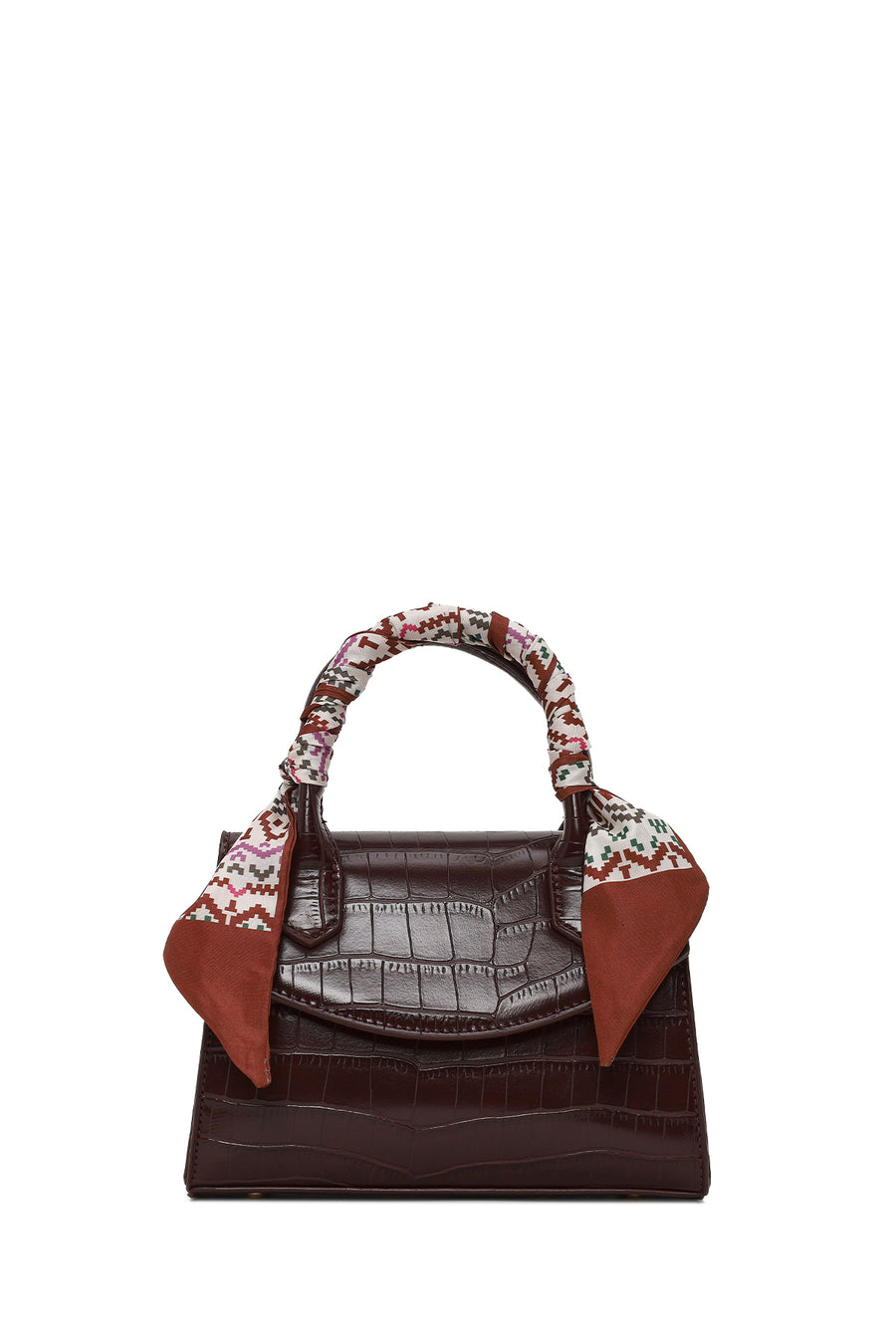Woman Burgundy Croco Mini Shoulder Bag with Long Strap