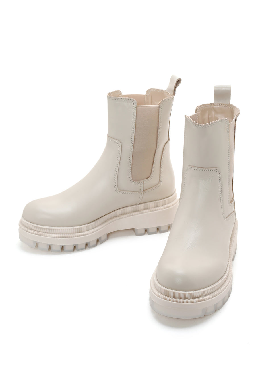 Women's Beige Leather Thick Soled Chelsea Boots