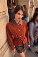 Capri Woman Cinnamon Shirt Collar Short Suede Jacket | Derimod