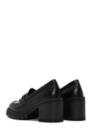Women's Black Thick Heeled Leather Masculine Loafer | Derimod
