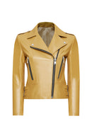 Latoya Women's Yellow Double Breasted Leather Jacket | Derimod