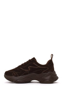 Woman Brown Lace-Up Thick-Soled Suede Leather Sneaker | Derimod