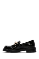 Women's Black Chain Detailed Leather Masculine Loafer | Derimod
