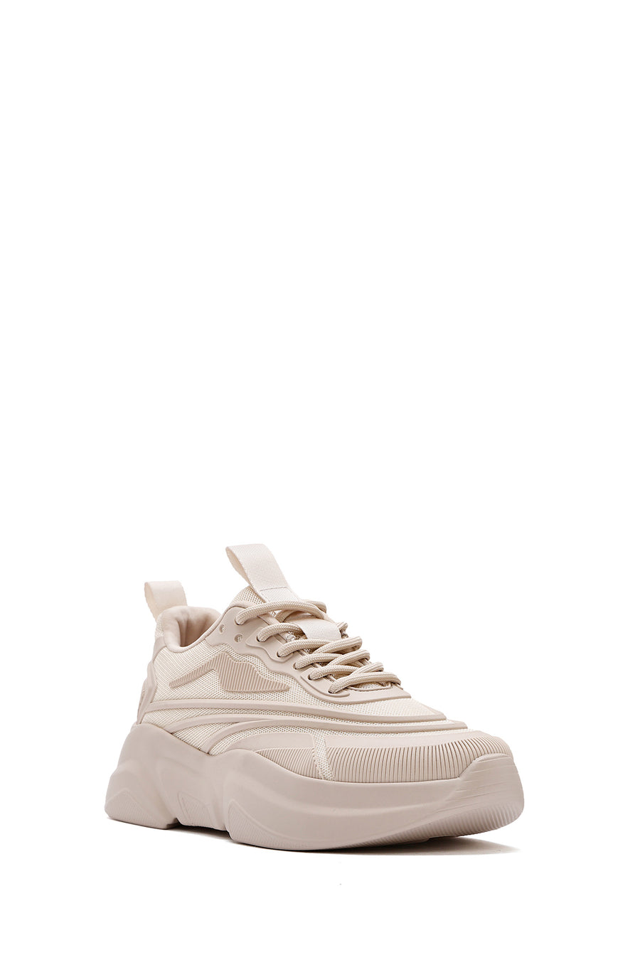 Kadın Bej Bağcıklı Kalın Tabanlı Sneaker