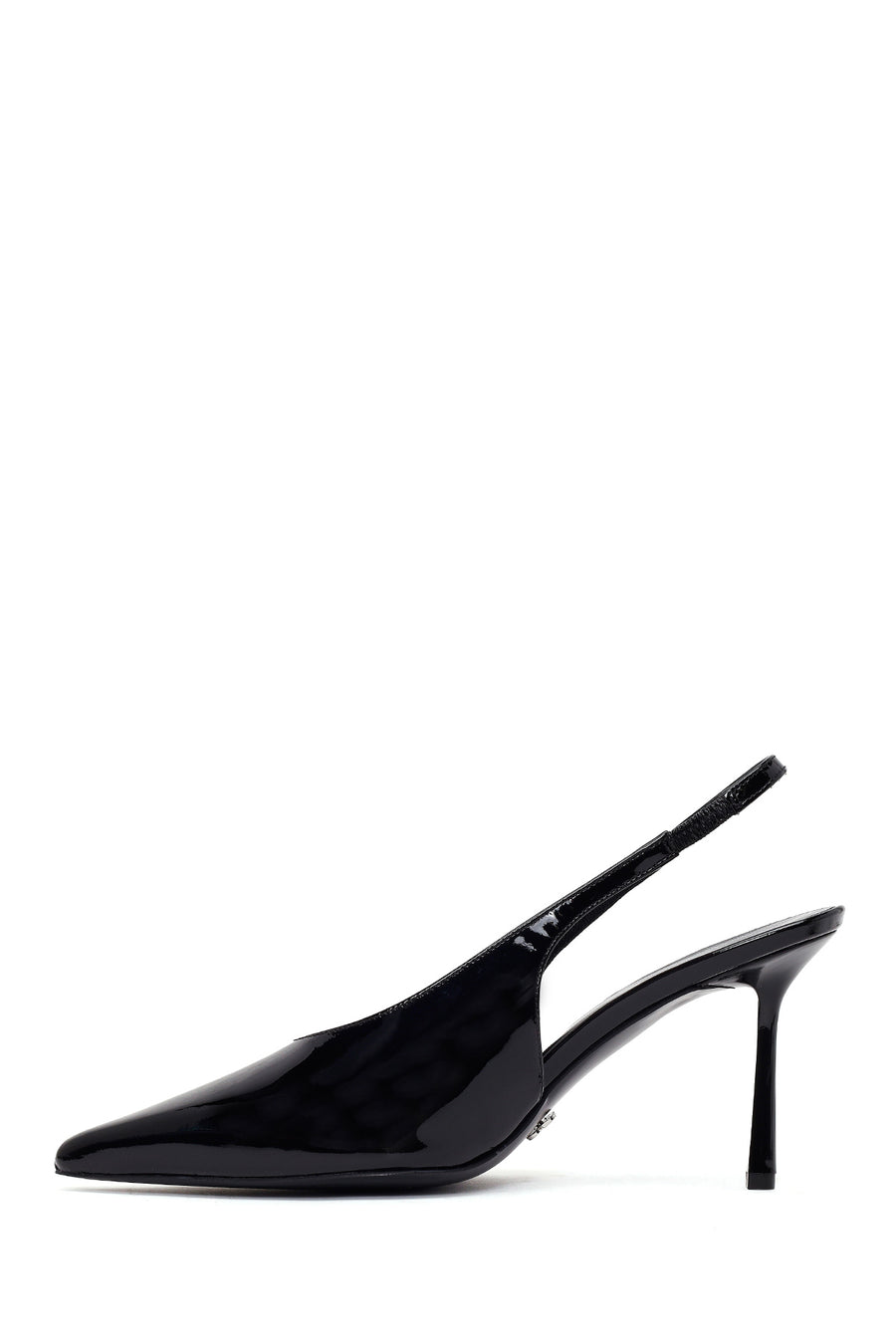 Woman Black Open-Back Thin-Heeled Patent Leather Leather Shoes