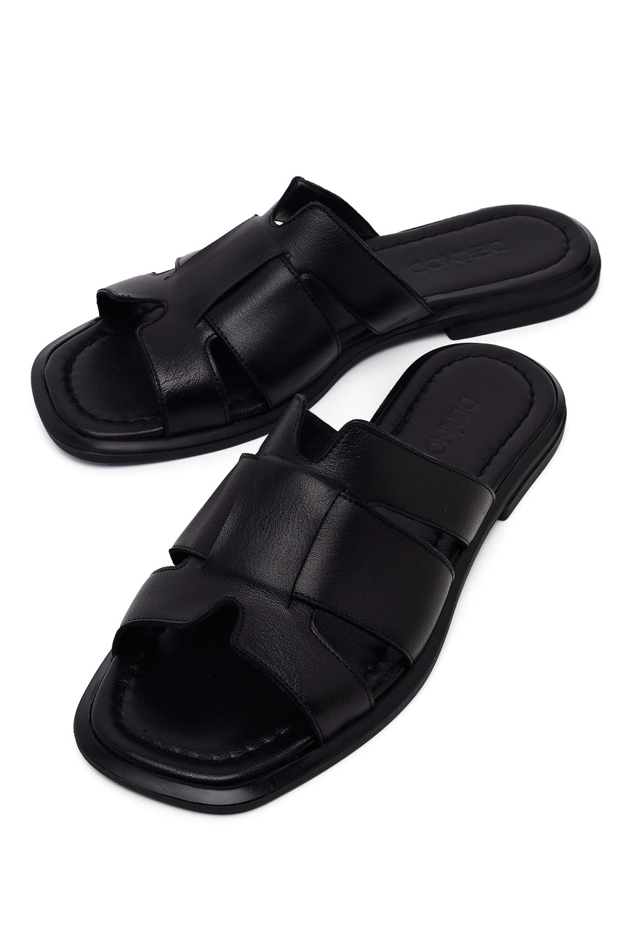 Woman Black Leather Slippers