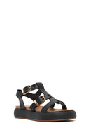 Women's Black Buckled Thick Soled Leather Sandals | Derimod