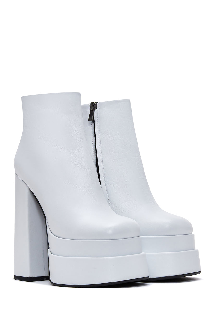 Women's White Leather Platform High Heel Boots