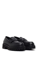 Woman Black Thick-Soled Leather Masculine Loafer | Derimod
