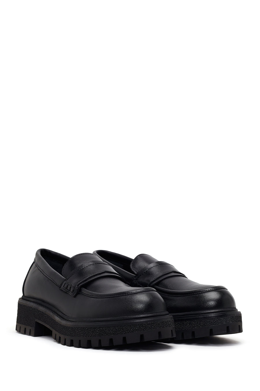 Woman Black Thick-Soled Leather Masculine Loafer