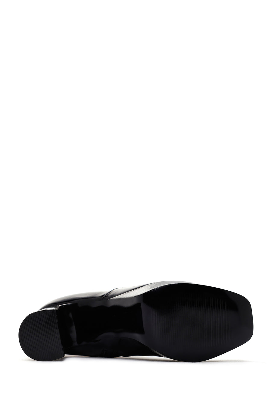 Women's Black Platform Thick Heeled Patent Leather Boots