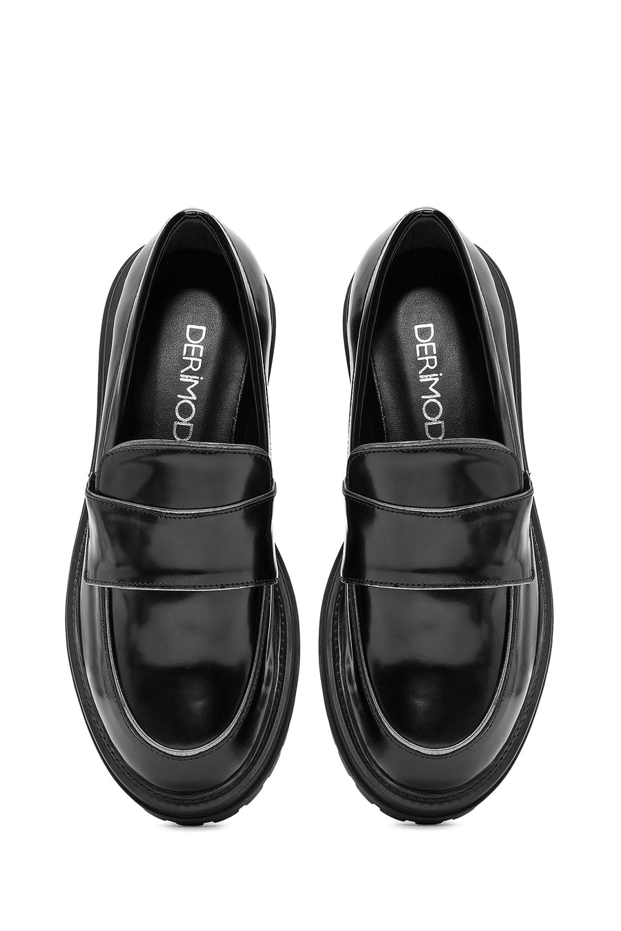Women's Black Thick Soled Leather Masculine Loafer