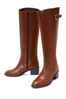 Women's Beige Leather Zippered Heeled Boots | Derimod