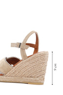 Women's Beige Ankle Strap Wedge Heel Suede Leather Espadrille Sandals | Derimod