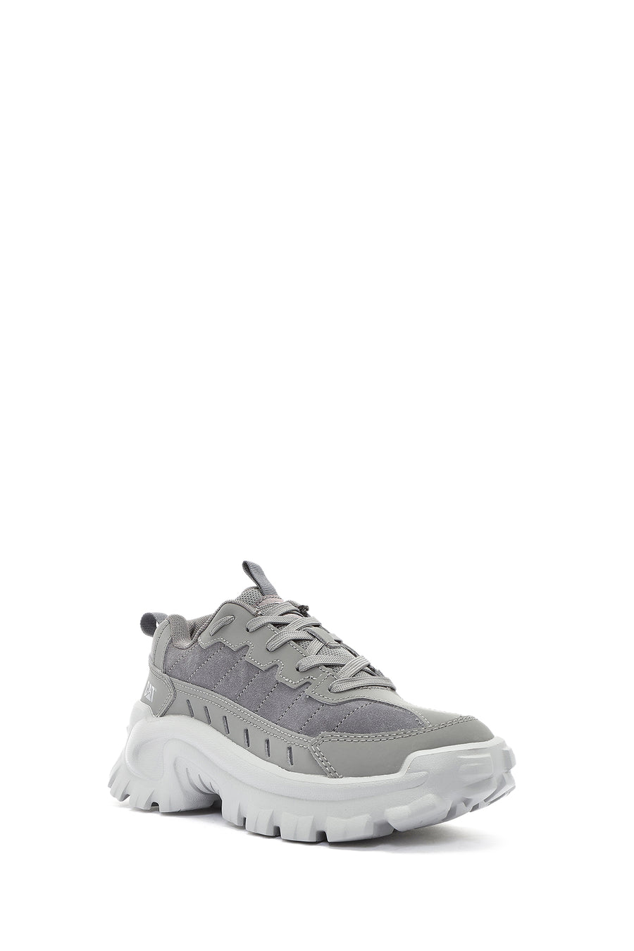 Caterpillar Men's Grey Intruder Essential Lace-Up Chunky Sole Leather Sneaker