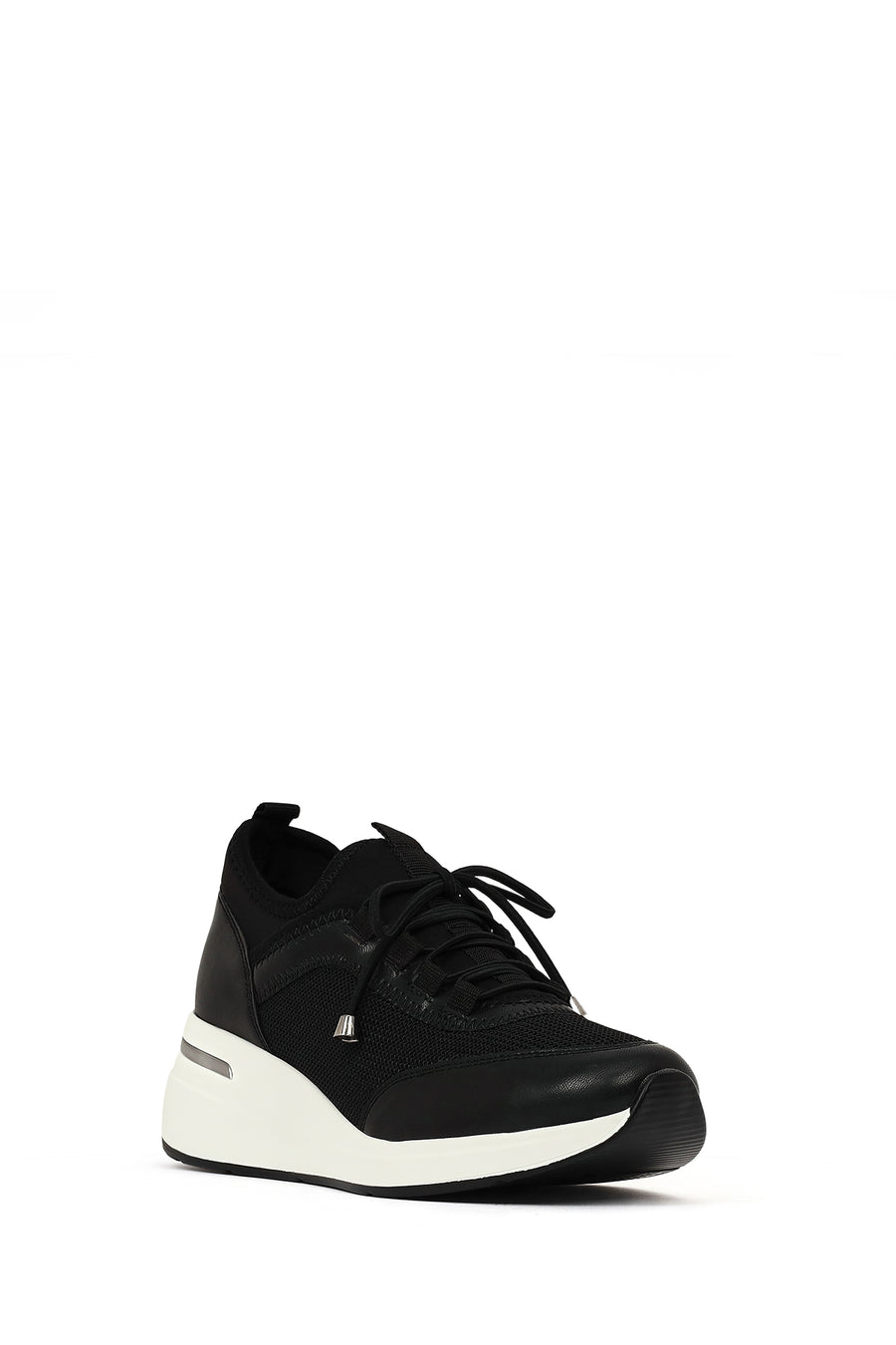 Women's Black Lace-Up Wedge Heel Sneakers