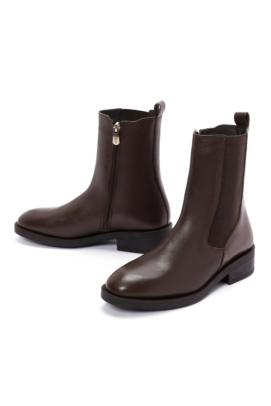 Women's Brown Zippered Leather Casual Boots