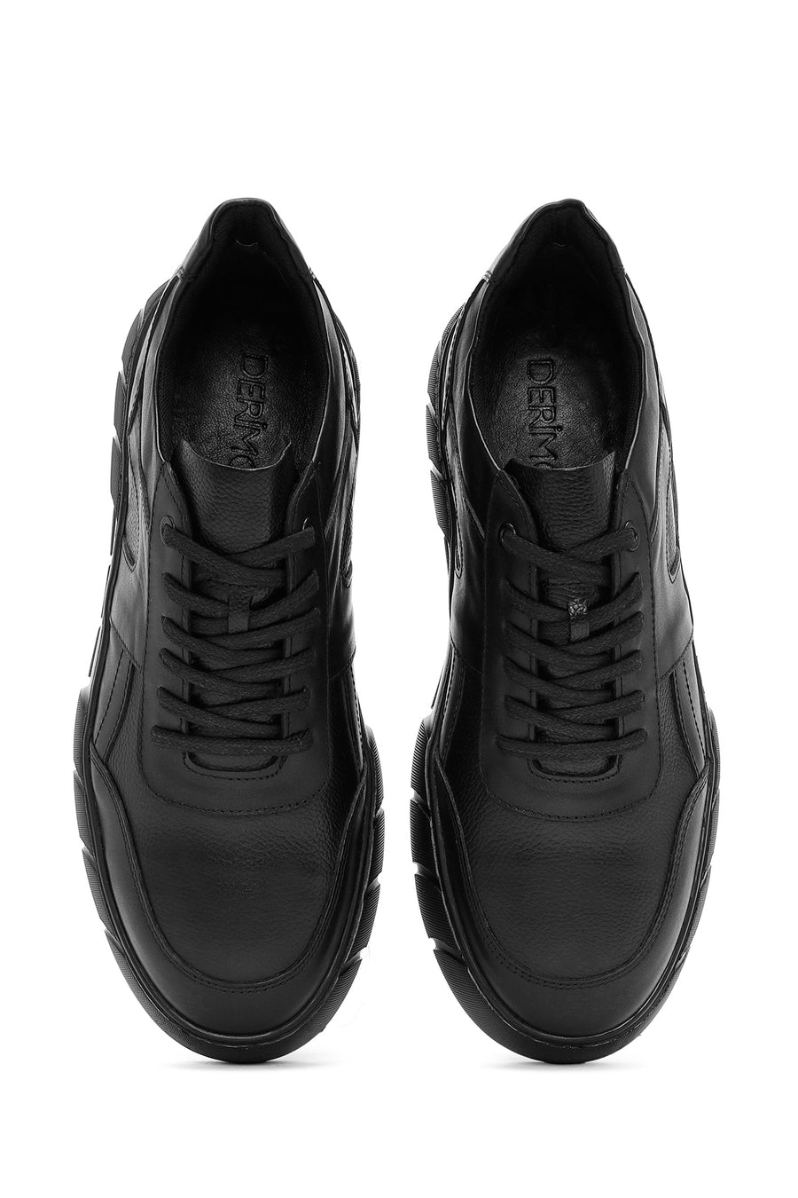 Erkek Siyah Bağcıklı Deri Sneaker