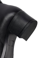 Woman Black Zip Closure Short-Heeled Leather Boots | Derimod