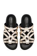 Women's Gold Leather Metallic Slippers | Derimod
