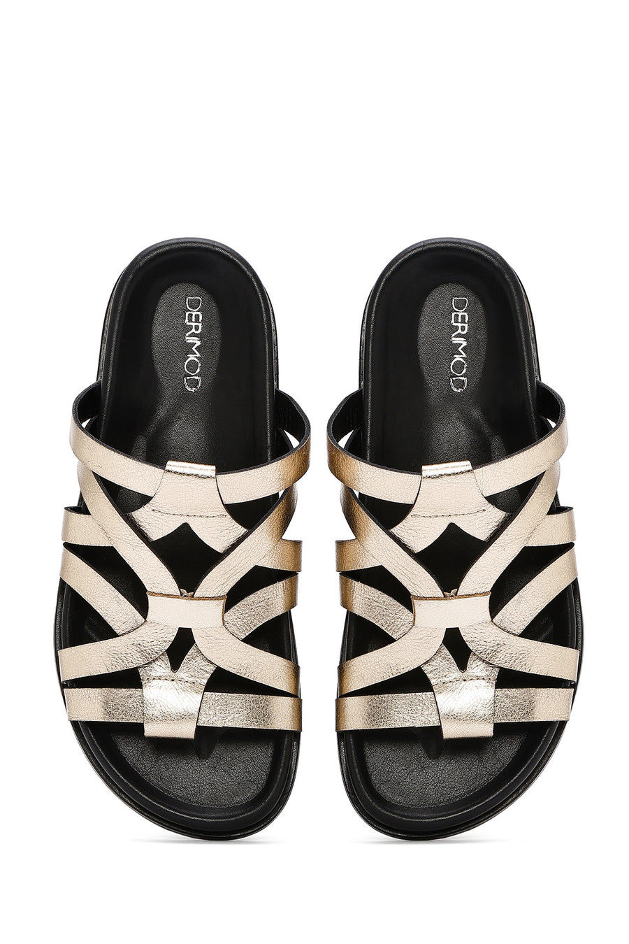 Women's Gold Leather Metallic Slippers