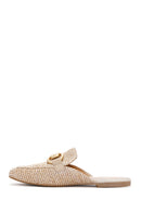 Women's Beige Buckle Detailed Straw Leather Slippers | Derimod