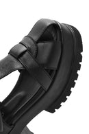 Women's Black Ankle Strap Thick-Sole Leather Sandals | Derimod
