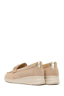 Woman Beige Buckle Wedge-Heel Suede Leather Comfort Loafer | Derimod