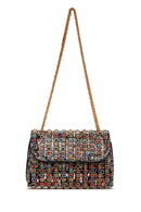 Woman Multicolored Long Chain Strap Rhinestone Evening Shoulder Bag | Derimod